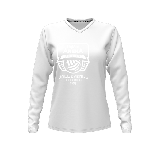 [FTLVPTWH-FYXS-LOGO2] Decker Performance T-Shirt (Female Youth XS, White, V Neck, Logo 2, Long Sleeve)