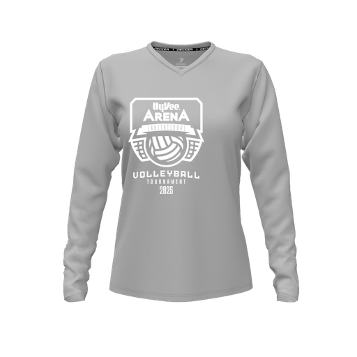 [CUS-DFW-TEES-PER-VNK-LSL-GRY-FYXS-LOGO2] Decker Performance T-Shirt (Female Youth XS, Gray, V Neck, Logo 2, Long Sleeve)