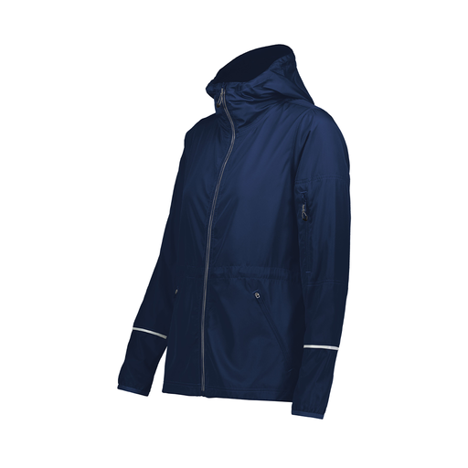 [229782.065.XS-LOGO1] Ladies Packable Full Zip Jacket (Female Adult XS, Navy)