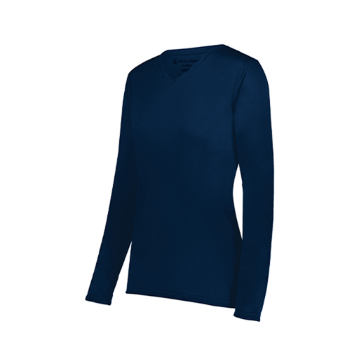 [222824.065.S-LOGO1] Ladies LS Smooth Sport Shirt (Female Adult S, Navy)